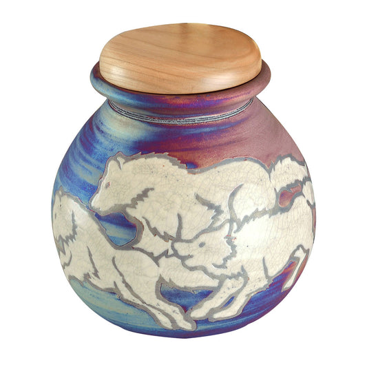 Spirit Wolves Raku Urn